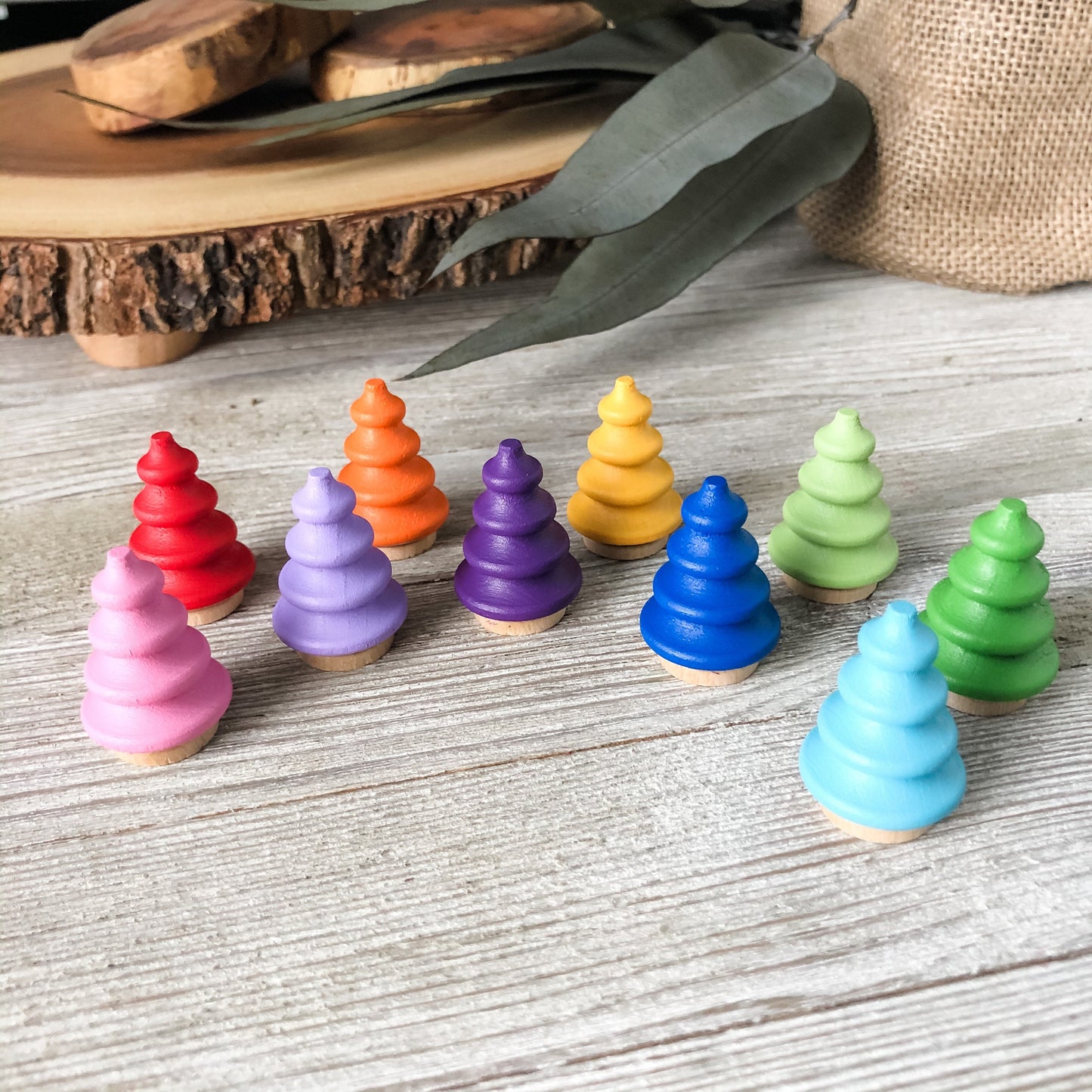 10 Rainbow Trees - Chickadees Wooden Toys
