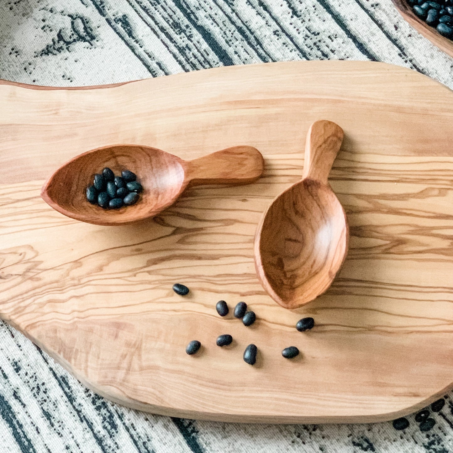 2 Olive Wood Leaf Scoops - Chickadees Wooden Toys