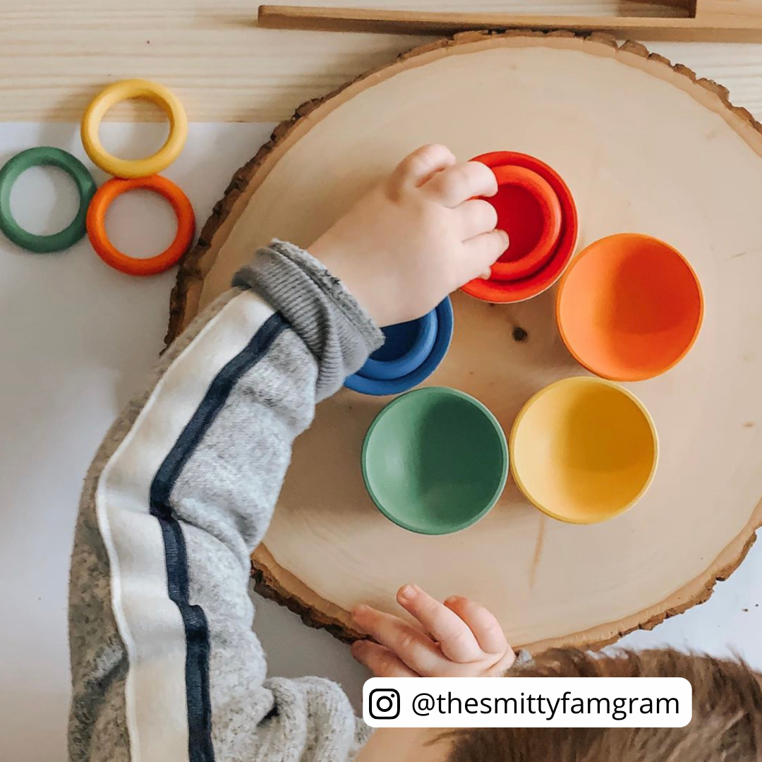 10 Rainbow Wooden Bowls - Chickadees Wooden Toys