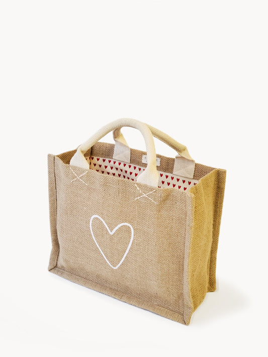 Jute Canvas Gift Bag - Love - Chickadees Wooden Toys