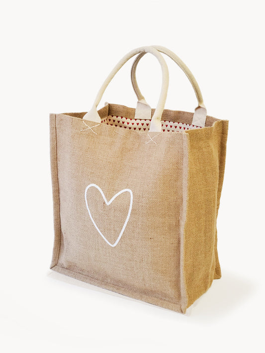Jute Canvas Market Bag - Love - Chickadees Wooden Toys