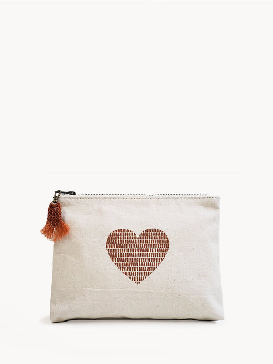 Hand Screen Printed Cotton Canvas Pouch - Love - Chickadees Wooden Toys