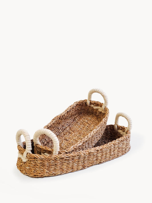 Savar Bread Basket with White Handle - Chickadees Wooden Toys