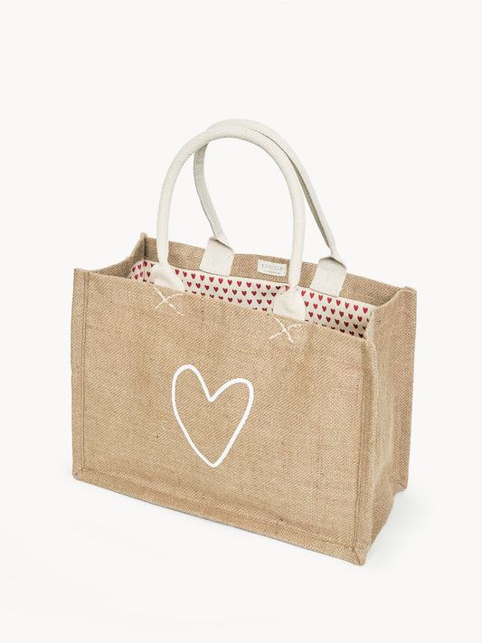 Jute Canvas Shopping Bag - Love - Chickadees Wooden Toys