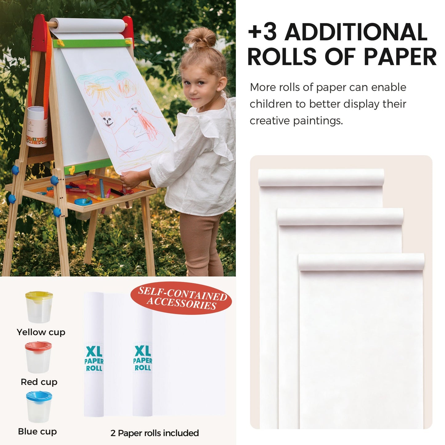 Tiny Land® 3-in-1 Art Easel & Paper Roll Set - Chickadees Wooden Toys