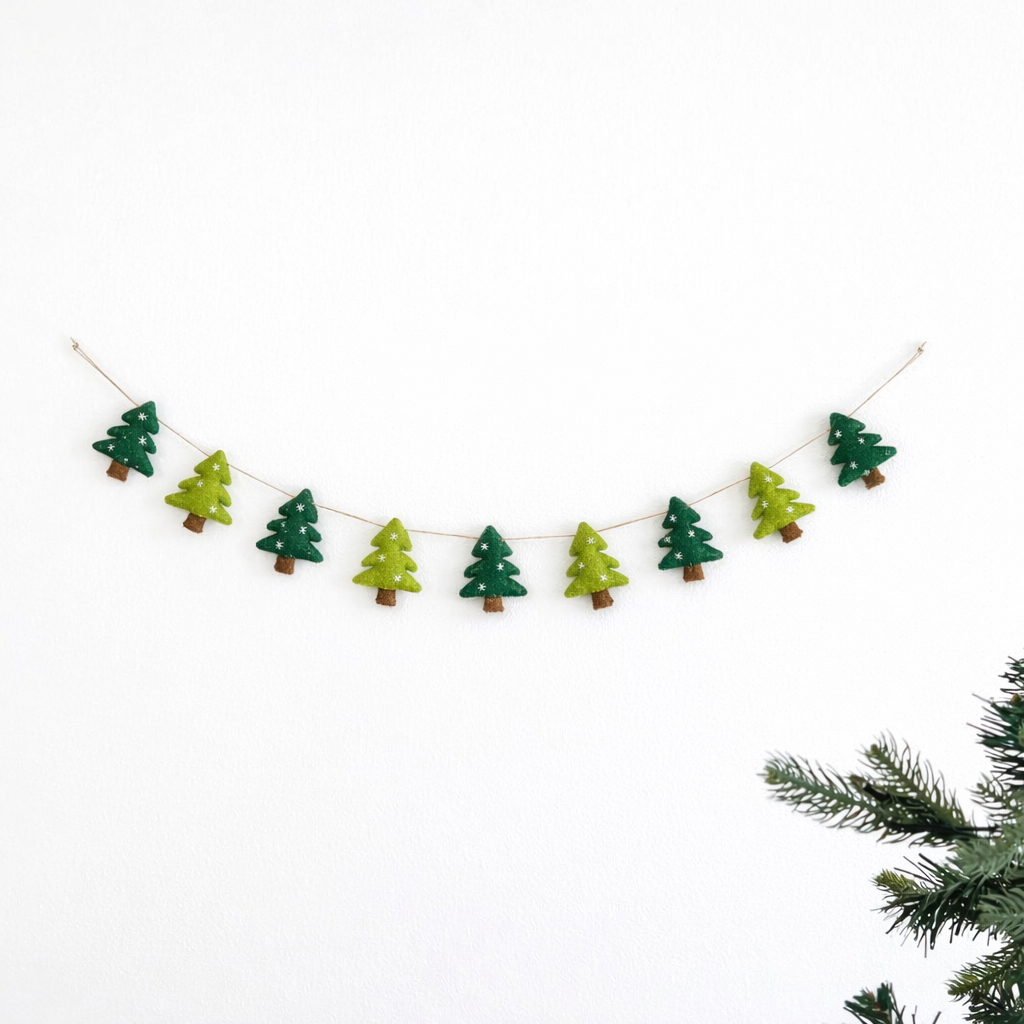 Felt Tree Garland with Jute Thread - Chickadees Wooden Toys