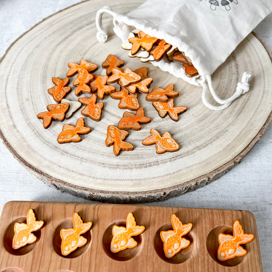 Set of 50 Wooden Goldfish Counters