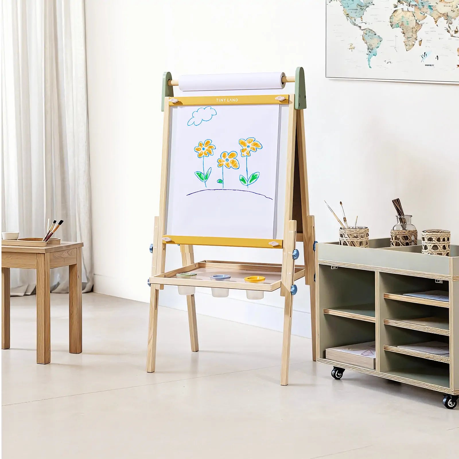 Tiny Land® 3-in-1 Art Easel for Kids - Morandi - Chickadees Wooden Toys