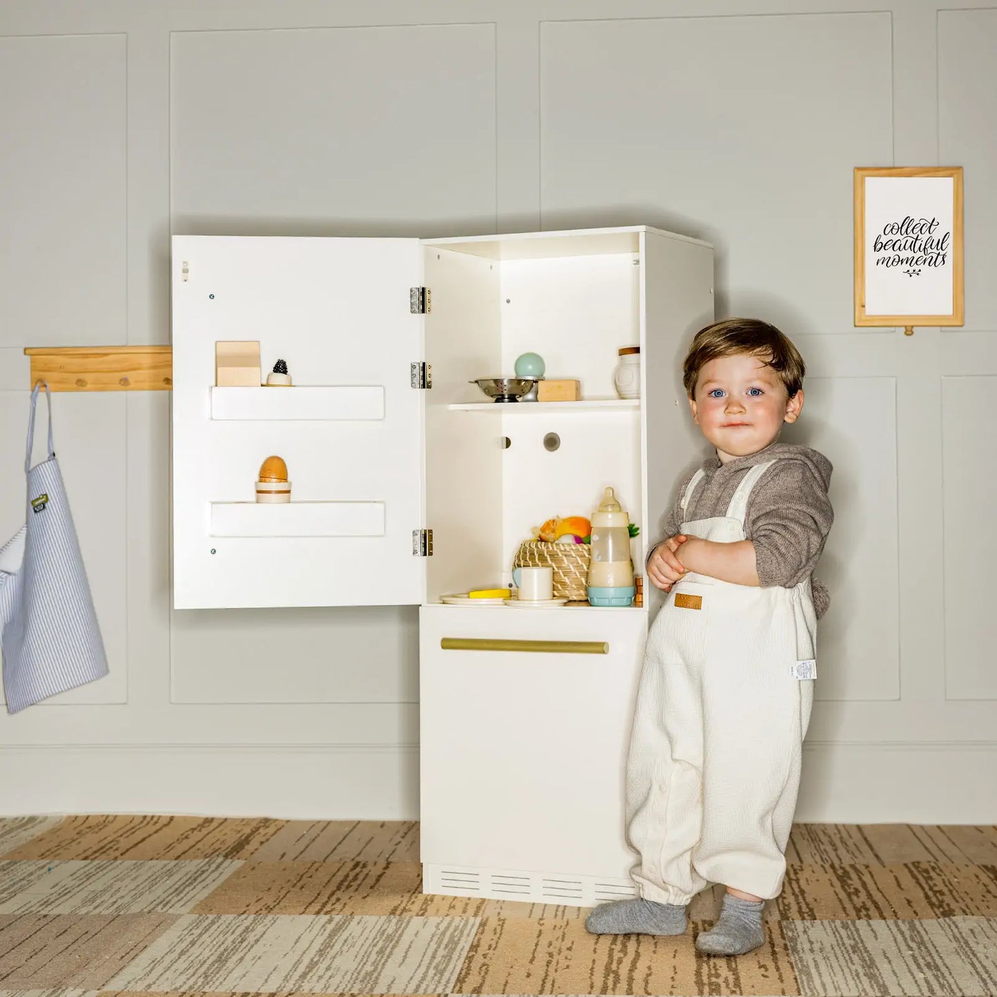 Tiny Land® Play Kitchen Accessories – Play Kitchen Fridge: Wooden Cabinet Refrigerator for Kids - Chickadees Wooden Toys