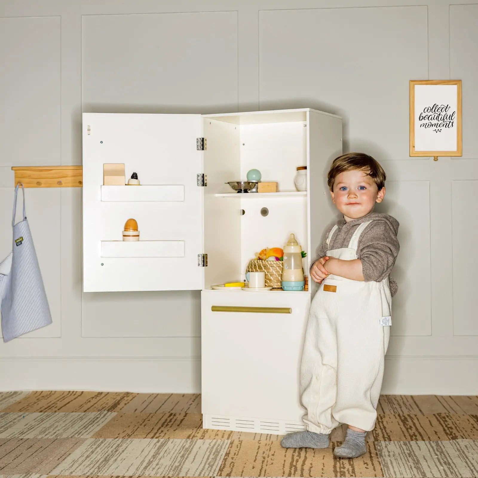 Tiny Land® Play Kitchen Accessories – Play Kitchen Fridge: Wooden Cabinet Refrigerator for Kids - Chickadees Wooden Toys