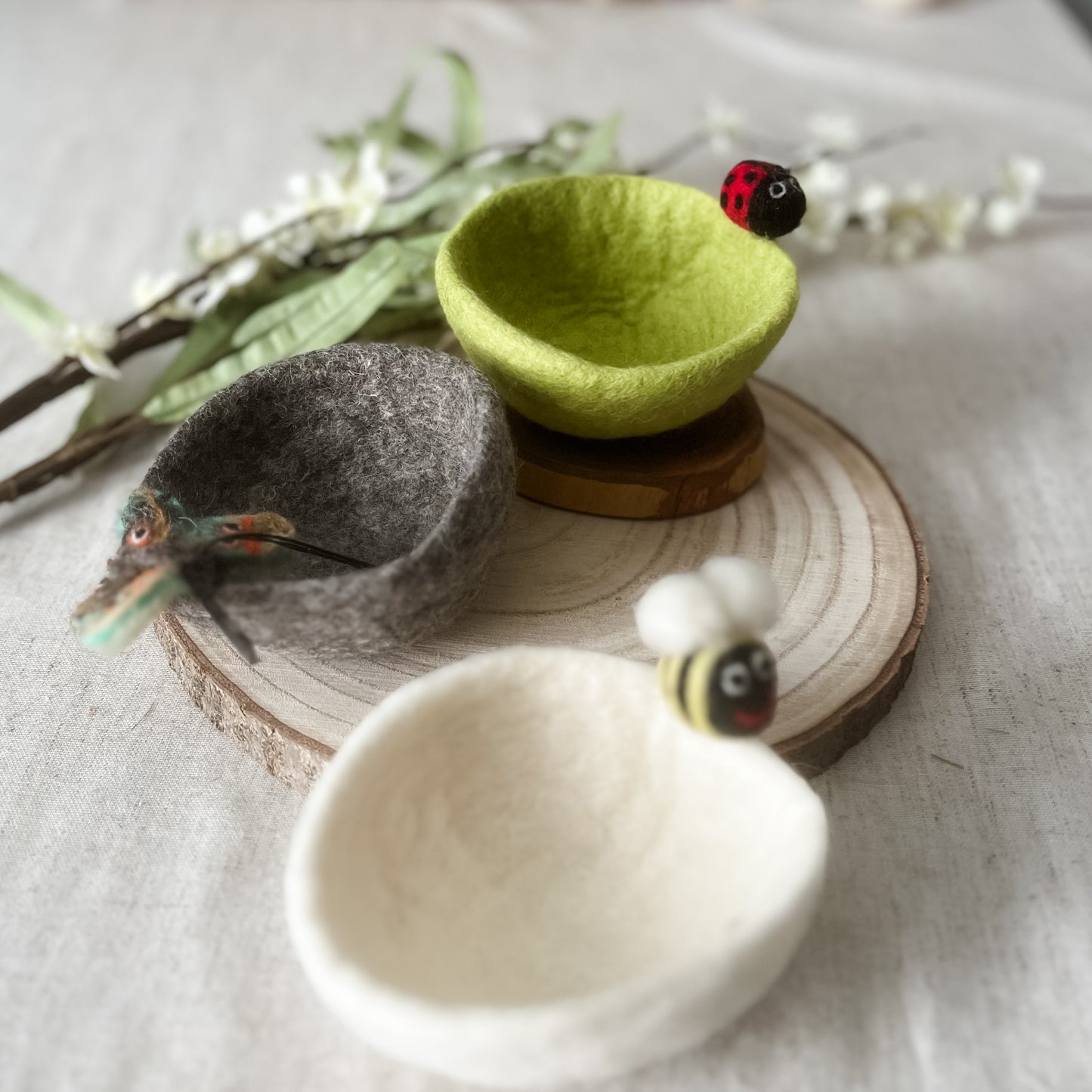 Garden Bug Felt Mini Bowls - Chickadees Wooden Toys
