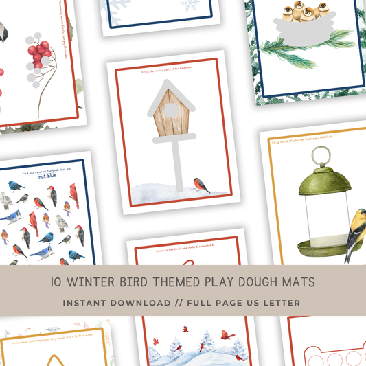 10 Winter Birds Themed Play Dough Mats - Digital Download - Chickadees Wooden Toys