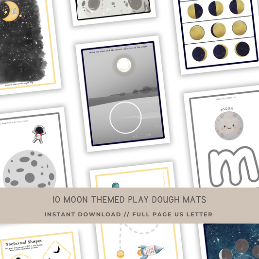 10 Moon Themed Play Dough Mats - Digital Download - Chickadees Wooden Toys