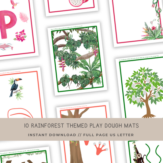 10 Rainforest Themed Play Dough Mats - Digital Download