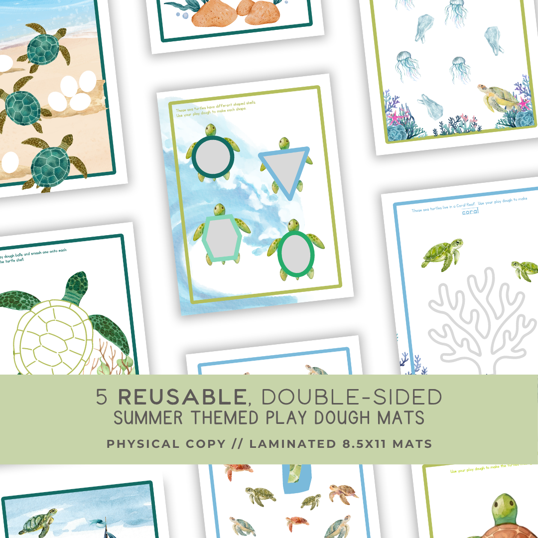 5 Double-sided SEA TURTLE Themed Play Dough Mats - Physical Product