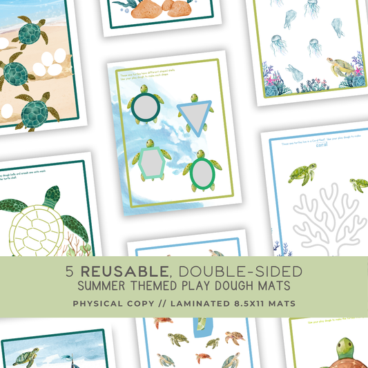 5 Double-sided SEA TURTLE Themed Play Dough Mats - Physical Product
