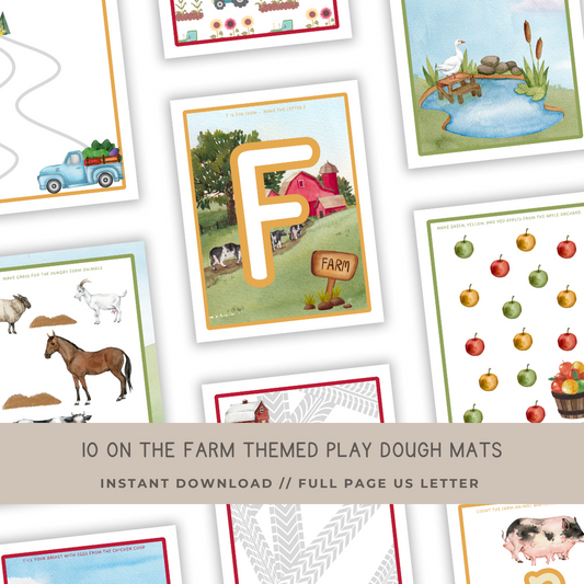 10 On the Farm Themed Play Dough Mats - Digital Download