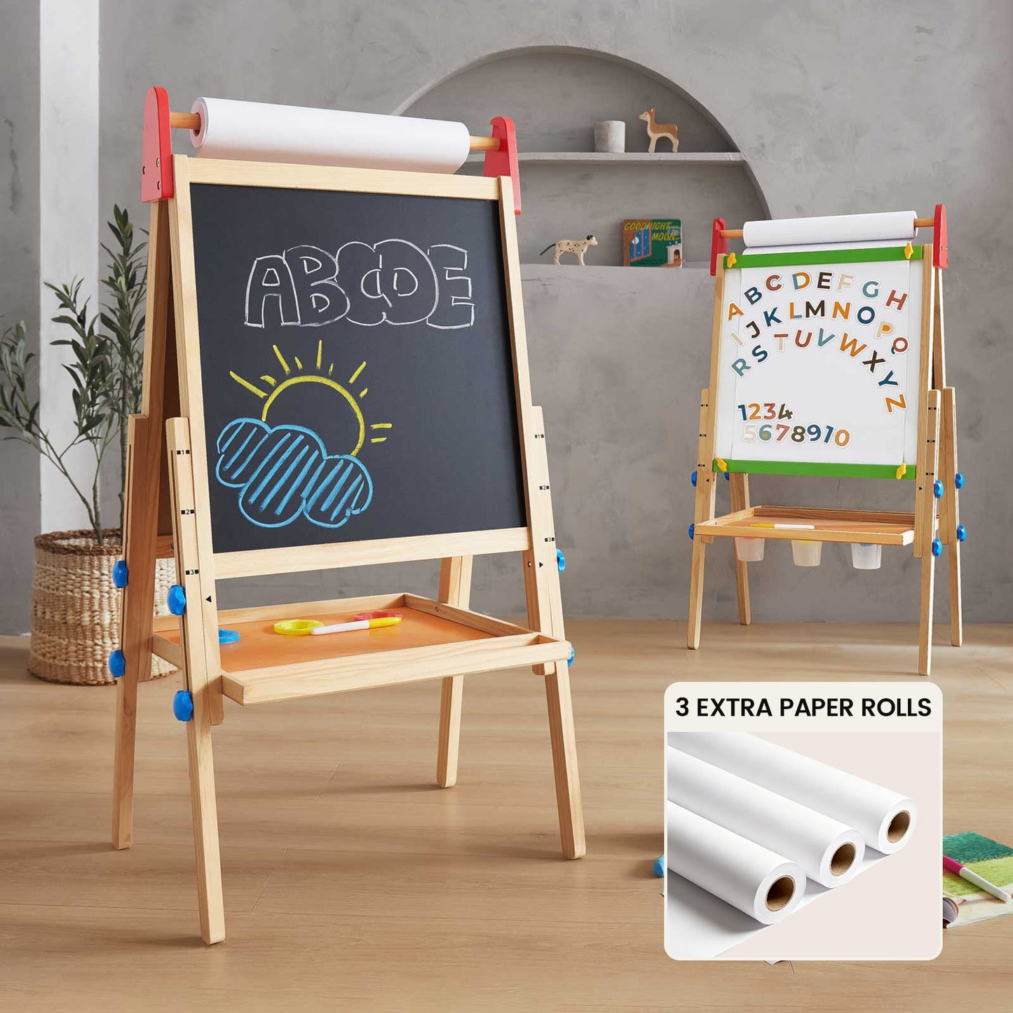 Tiny Land® 3-in-1 Art Easel & Paper Roll Set - Chickadees Wooden Toys