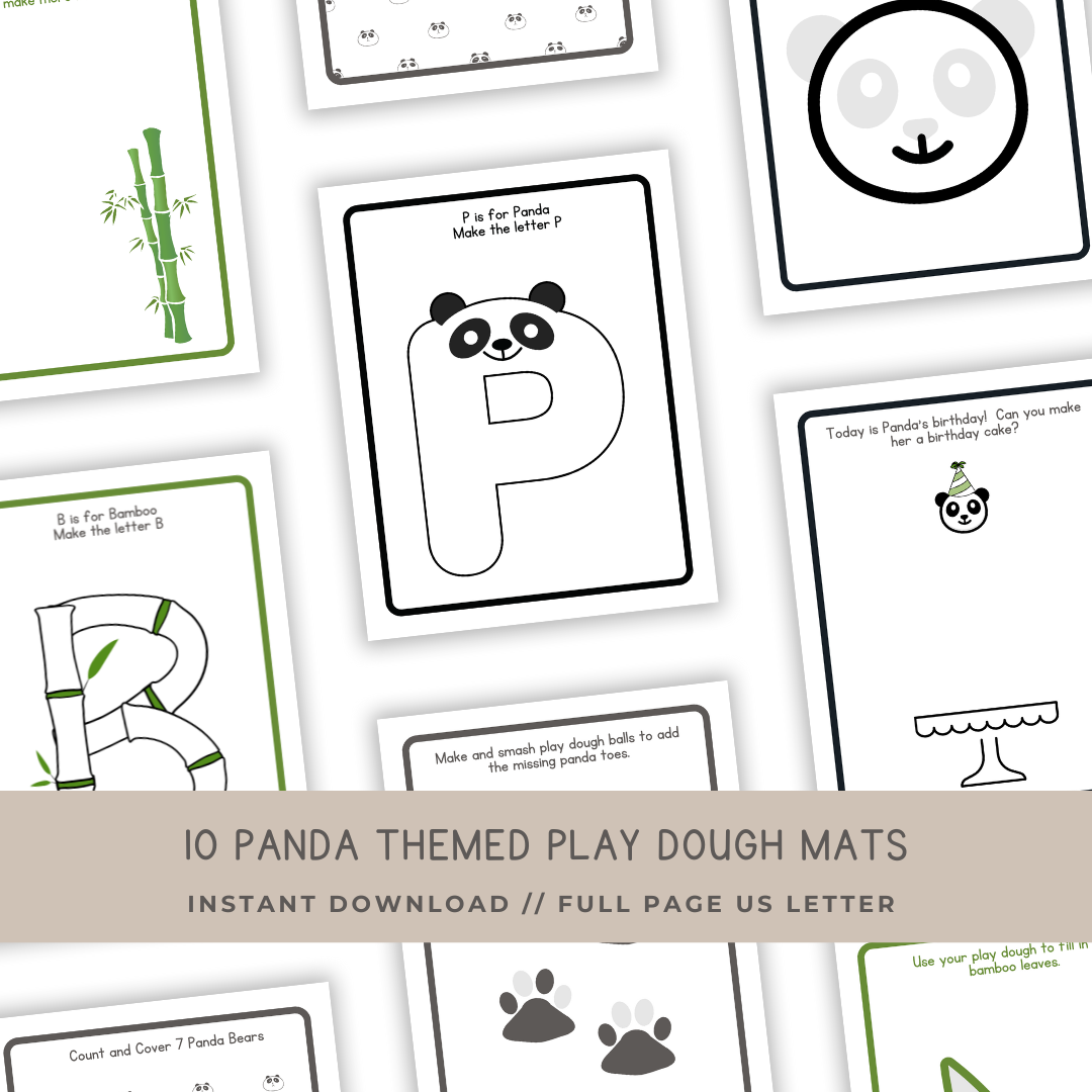 10 Panda Themed Play Dough Mats - Digital Download