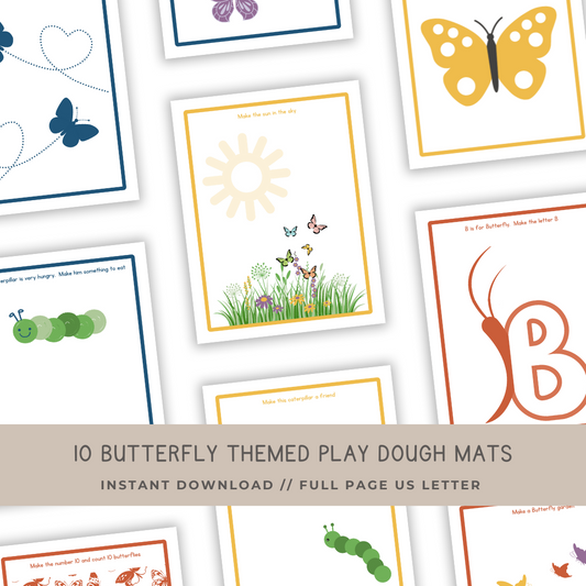 10 Butterfly Themed Play Dough Mats - Digital Download - Chickadees Wooden Toys