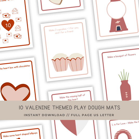 10 Valentine's Day Themed Play Dough Mats - Digital Download - Chickadees Wooden Toys