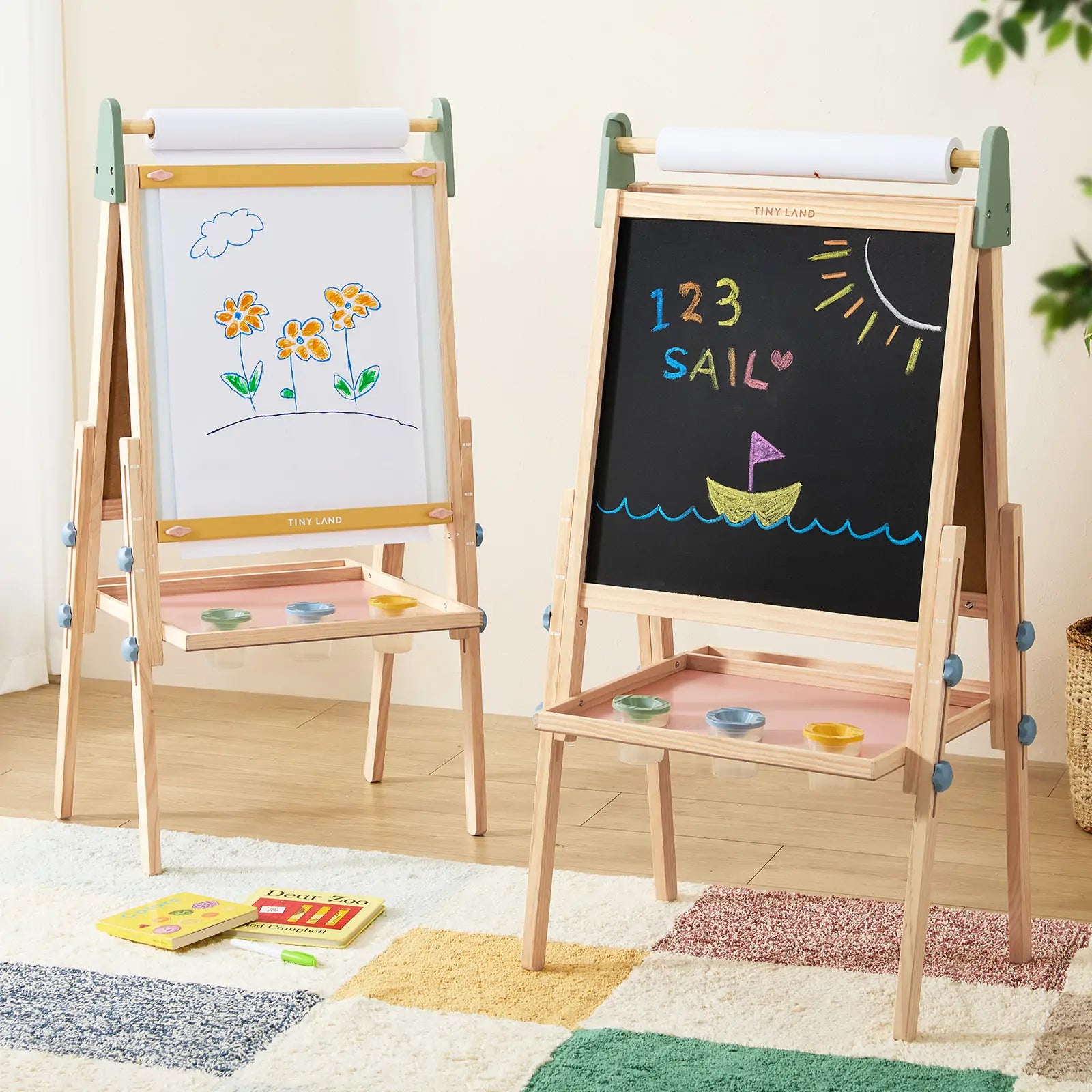 Tiny Land® 3-in-1 Art Easel for Kids - Morandi - Chickadees Wooden Toys
