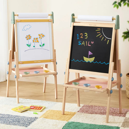 Tiny Land® 3-in-1 Art Easel for Kids - Morandi - Chickadees Wooden Toys