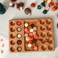 Wooden puzzle game with colorful wooden pieces on a light surface