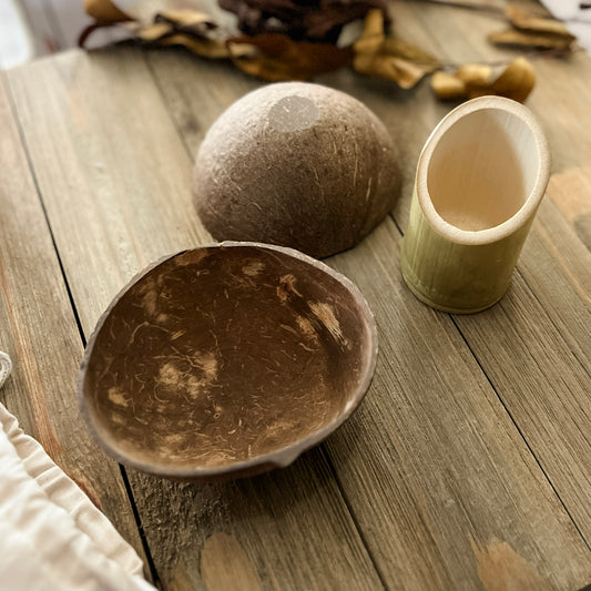 Natural Coconut Shells and Bamboo Scoop