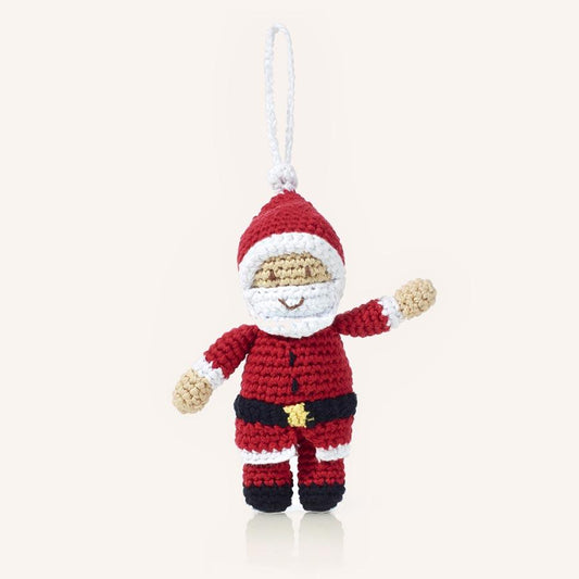 Handmade Crochet Santa Ornament – Fair Trade Holiday Decor - Chickadees Wooden Toys