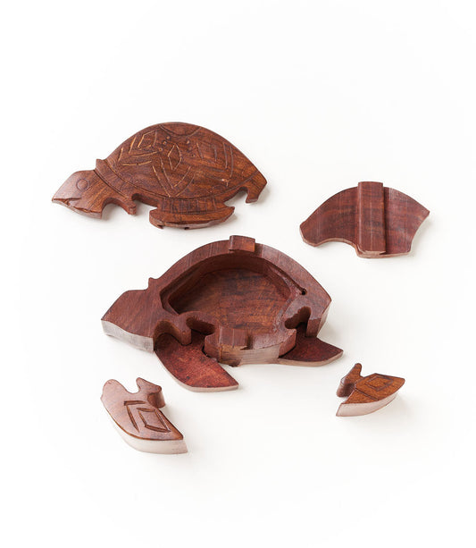 Sea Turtle Puzzle Box - Sustainably Sourced Hand Carved Wood - Chickadees Wooden Toys