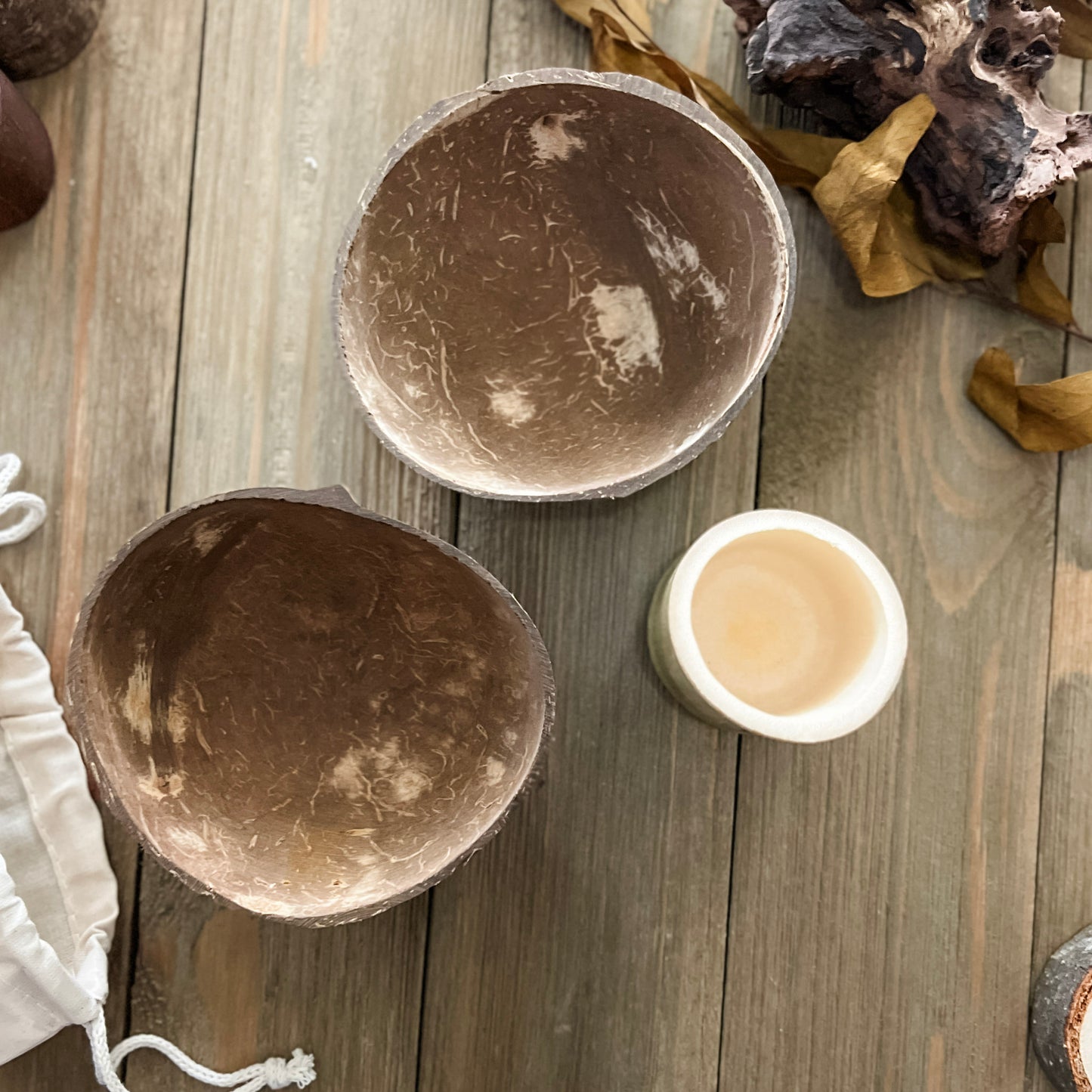 Natural Coconut Shells and Bamboo Scoop