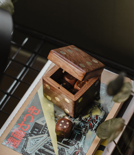 5 Dice Box Set -  Handcrafted Wood - Chickadees Wooden Toys