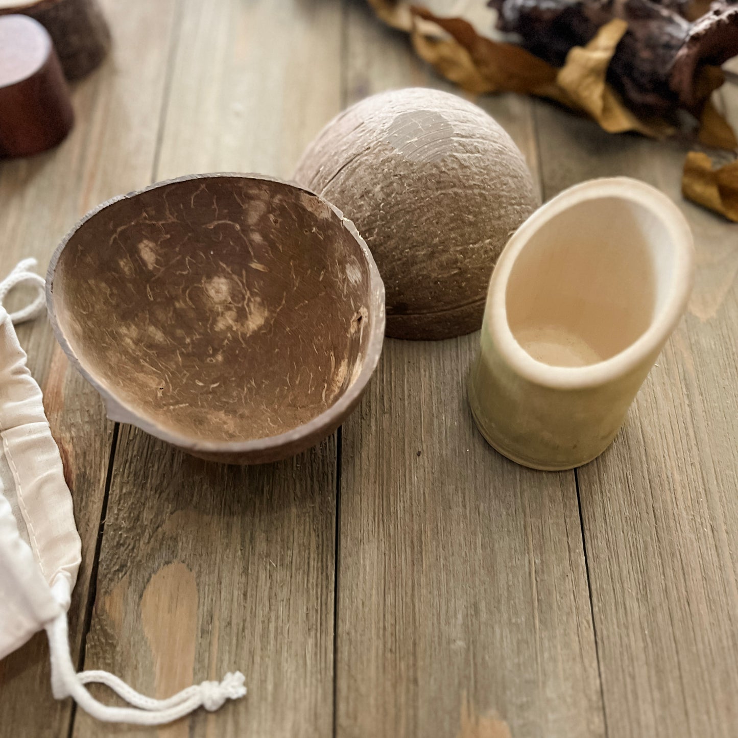 Natural Coconut Shells and Bamboo Scoop