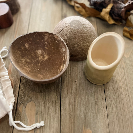 Natural Coconut Shells and Bamboo Scoop
