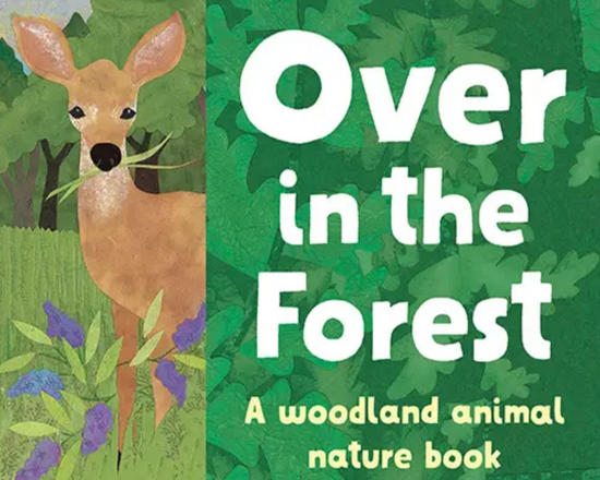 Book cover of 'Over in the Forest' with a deer illustration and green background