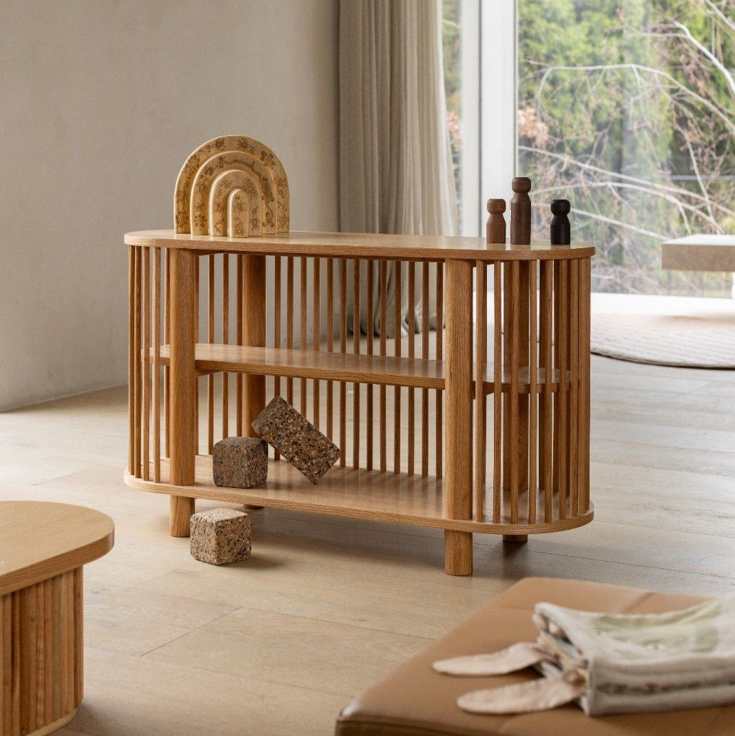 Oak Two Tiered Fluted Shelf - Chickadees Wooden Toys