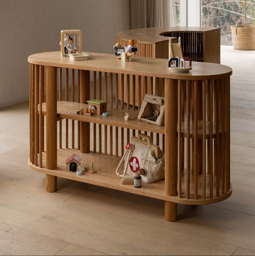 Oak Two Tiered Fluted Shelf - Chickadees Wooden Toys