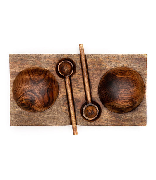 Wooden Serving Tray with Spoons - Fair Trade