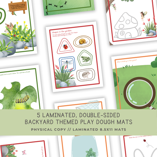 5 Double-sided BACKYARD Themed Play Dough Mats - Physical Product - Chickadees Wooden Toys
