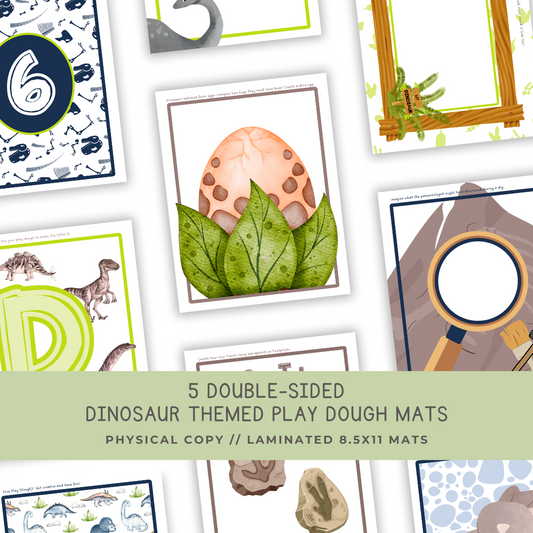 5 Double-sided Dinosaur Play Dough Mats - Physical Product