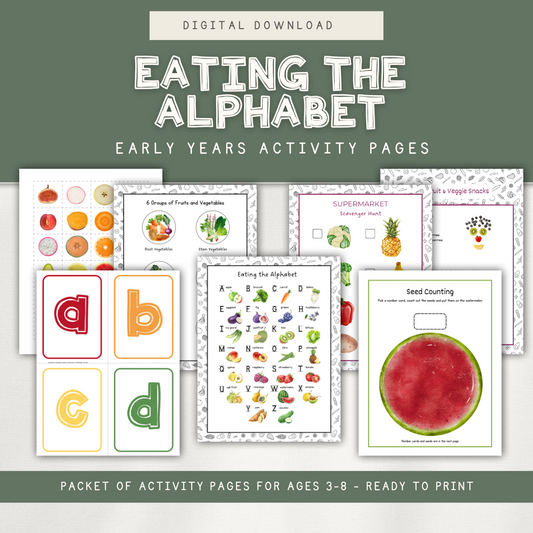 Eating the Alphabet Themed Activity Pages - Digital Download