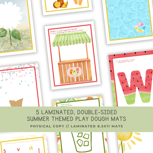 5 Double-sided SUMMER Themed Play Dough Mats - Physical Product