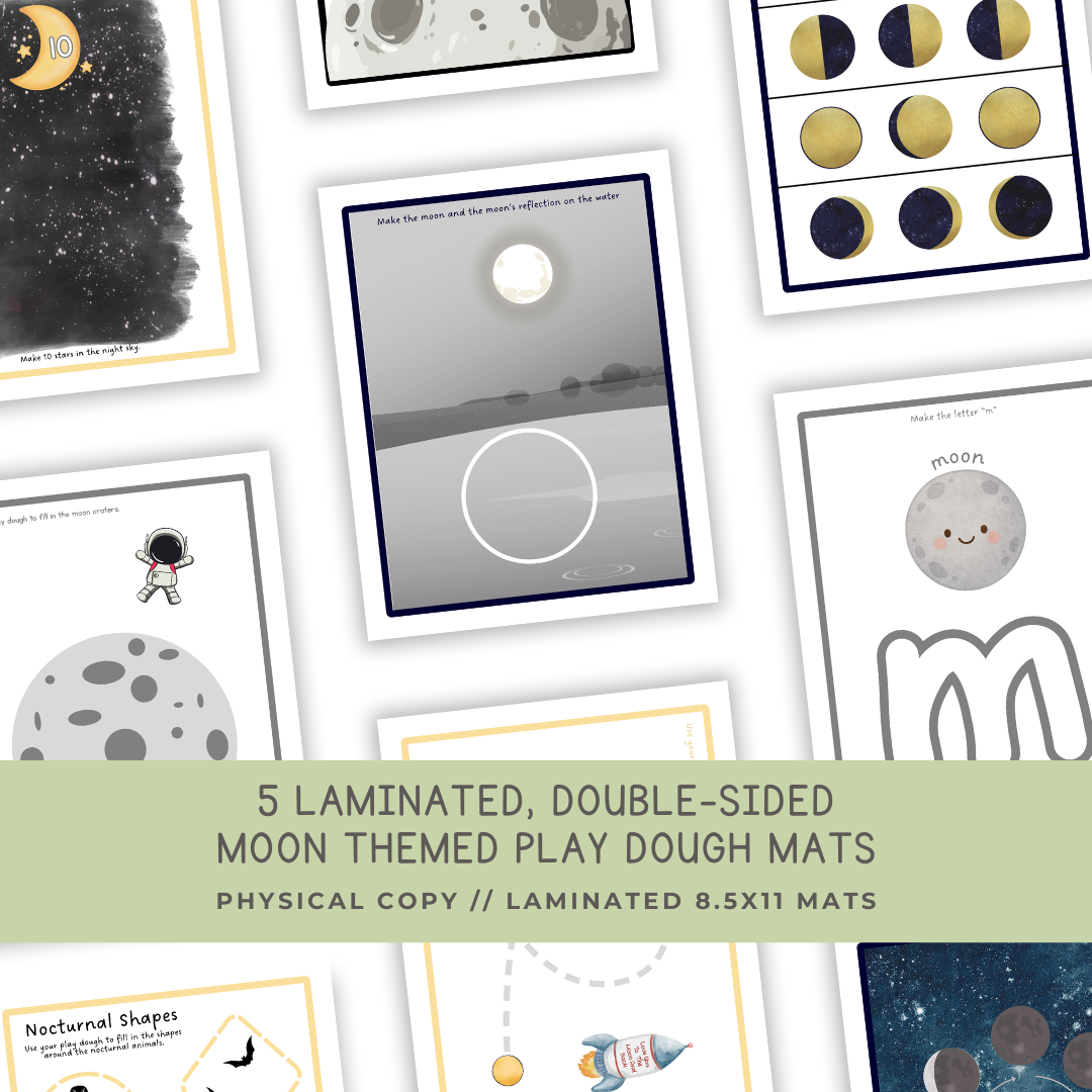 5 Double-sided Moon Themed Play Dough Mats - Physical Product - Chickadees Wooden Toys