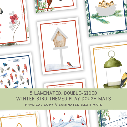 5 Double-sided Winter Birds Play Dough Mats - Physical Product - Chickadees Wooden Toys
