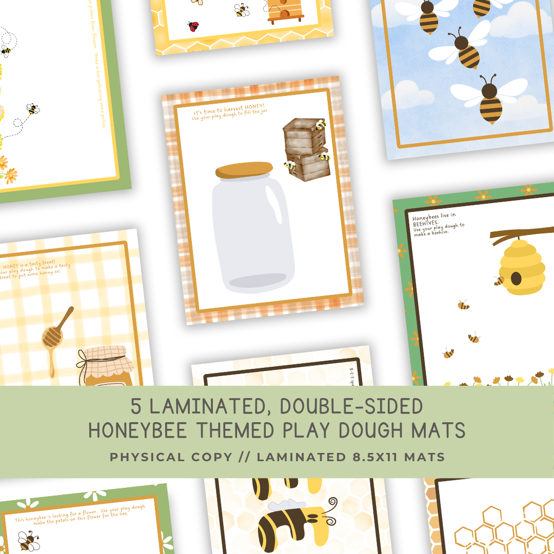 5 Double-sided HONEYBEE Themed Play Dough Mats - Physical Product - Chickadees Wooden Toys