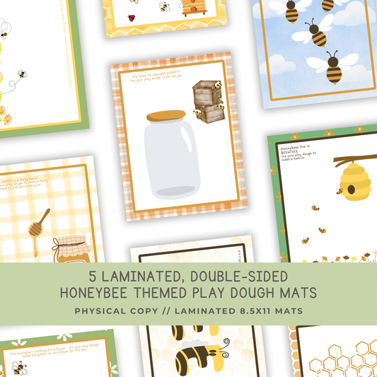 5 Double-sided HONEYBEE Themed Play Dough Mats - Physical Product - Chickadees Wooden Toys