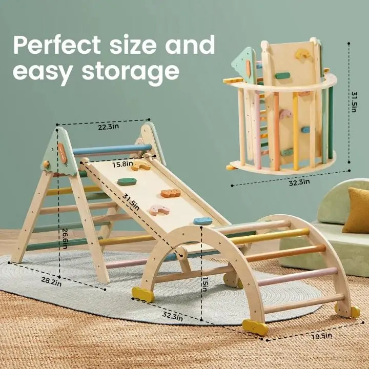 Tiny Land® 7-in-1 Morandi Pikler Triangle Set - Chickadees Wooden Toys