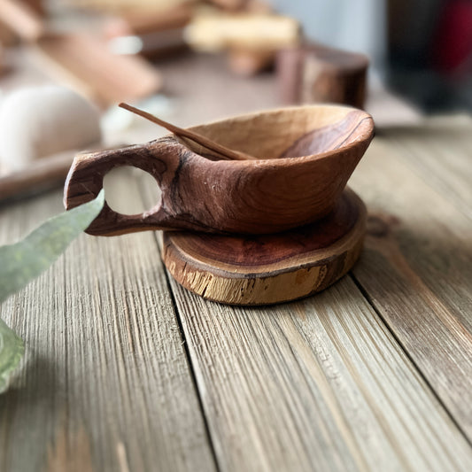 Hand Carved Wild Olive Wood Pouring Cup - Chickadees Wooden Toys