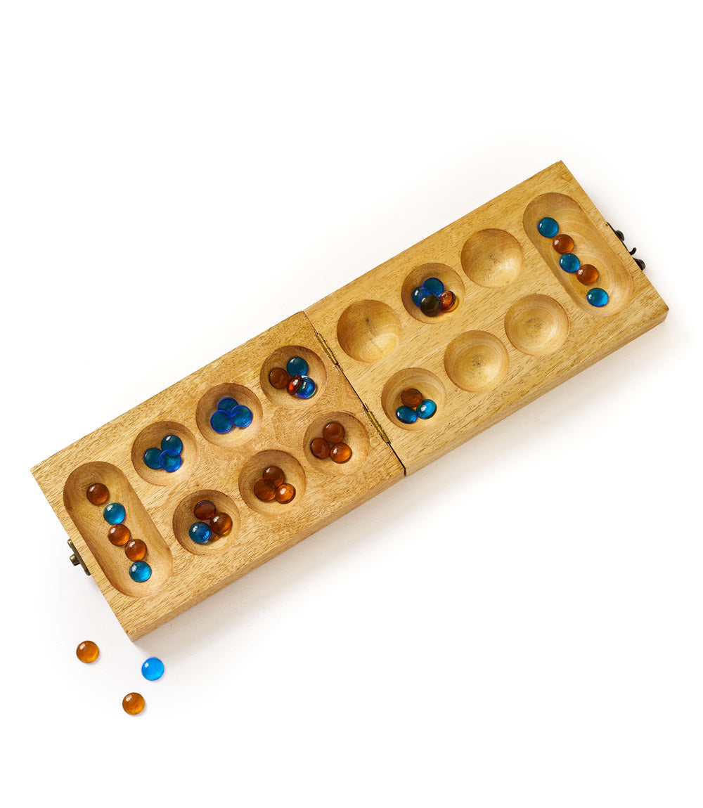 Mancala Wooden Game Set - Hand Carved Mango Wood - Chickadees Wooden Toys
